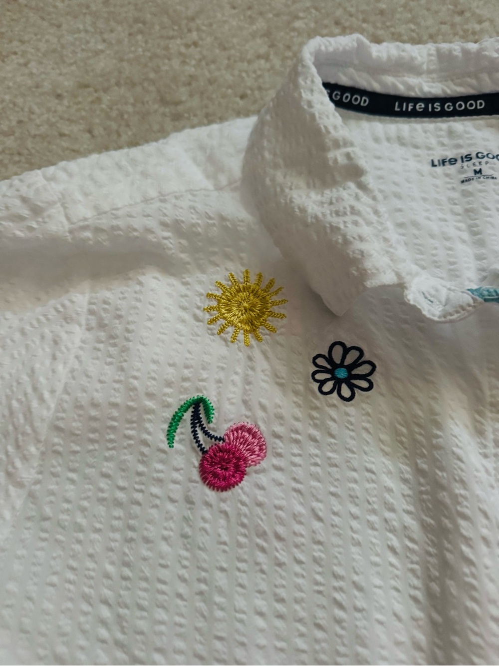 Life Is Good Sleep Set Seersucker Embroidered Rainbow Pajama Top & Shorts White - Picture 6 of 12